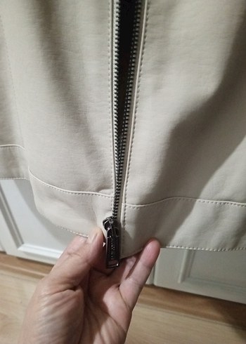 Bej Erkek Fermuarlı derı Yüksek Yakalı mont Ceket - Görsel 3