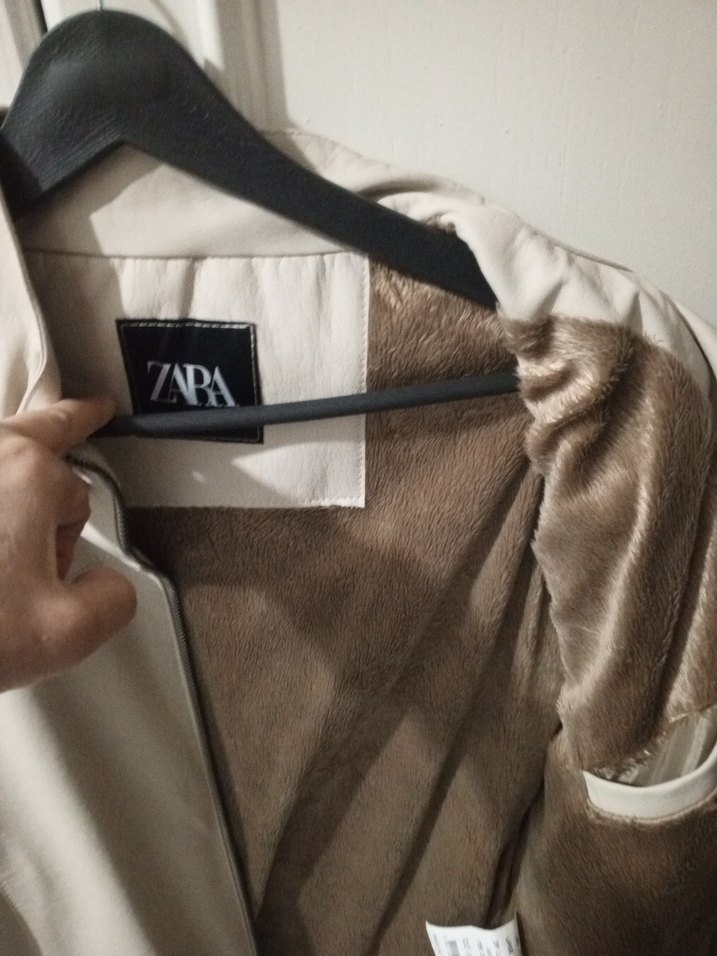 Bej Erkek Fermuarlı derı Yüksek Yakalı mont Ceket - Görsel 5