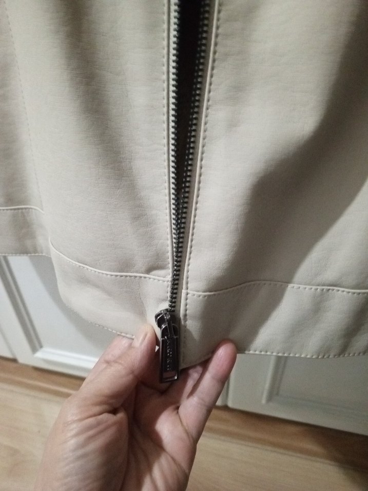 Bej Erkek Fermuarlı derı Yüksek Yakalı mont Ceket - Görsel 3