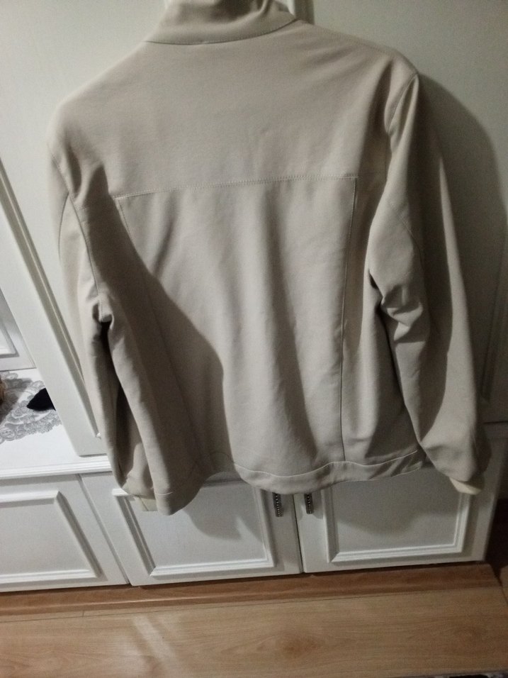 Bej Erkek Fermuarlı derı Yüksek Yakalı mont Ceket - Görsel 2