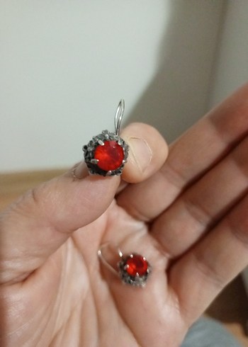 Kırmızı Nakışlı Mini Boncuklu Gunus kupe Küpe - Görsel 5