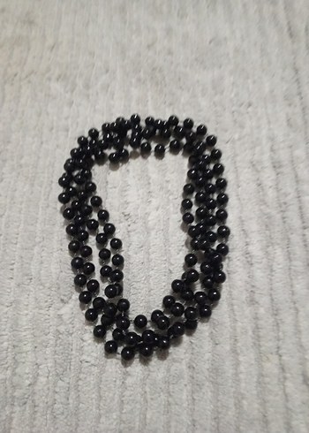 Uzun Siyah Boncuklu Gotik Kadın Kolye - Görsel 4