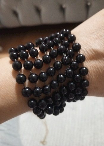 Uzun Siyah Boncuklu Gotik Kadın Kolye - Görsel 3