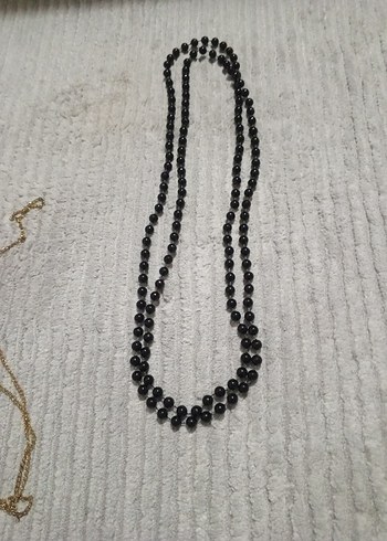 Uzun Siyah Boncuklu Gotik Kadın Kolye - Görsel 2