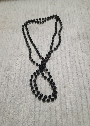 Uzun Siyah Boncuklu Gotik Kadın Kolye - Görsel 5