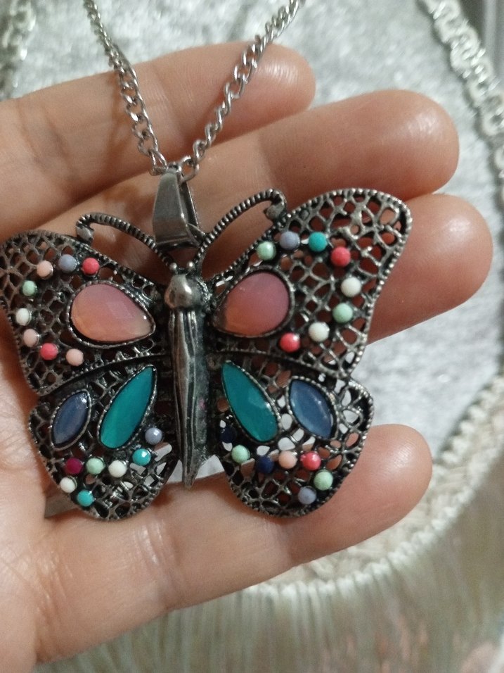 Renkli Taşlı Uzun Kelebek Kolye - Görsel 5