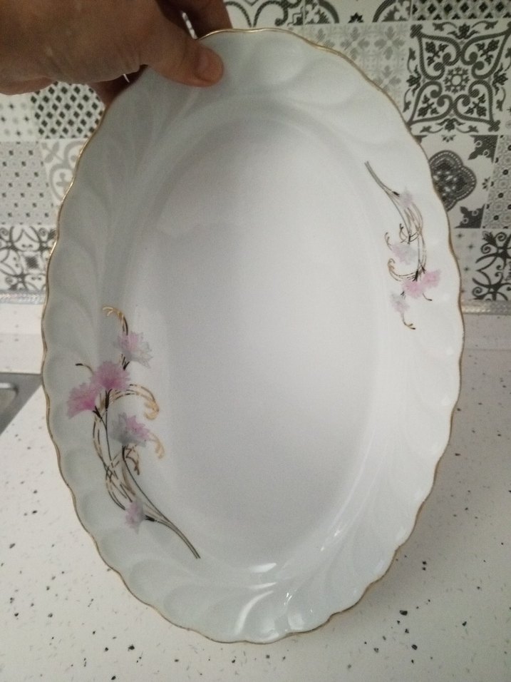 Pastel Çiçek Desenli Beyaz Porselen Tabak - Görsel 4