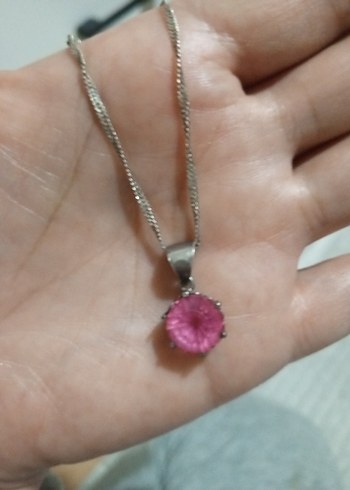 Pembe Gumus Parlak Taşlı Midi Kadın Kolye - Görsel 3