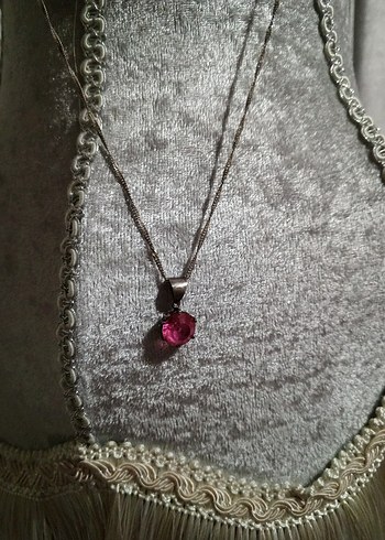 Kırmızı  gumus  Taşlı Zincir Kolye - Görsel 5