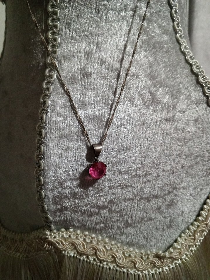 Kırmızı  gumus  Taşlı Zincir Kolye - Görsel 5