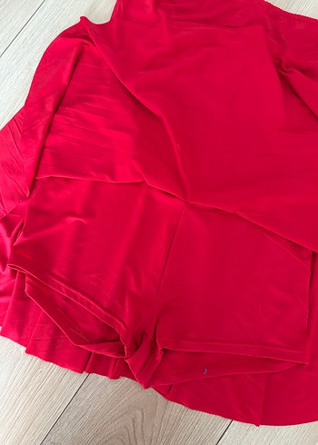 Kırmızı Drapeli Straplez Uzun Elbise - Görsel 2