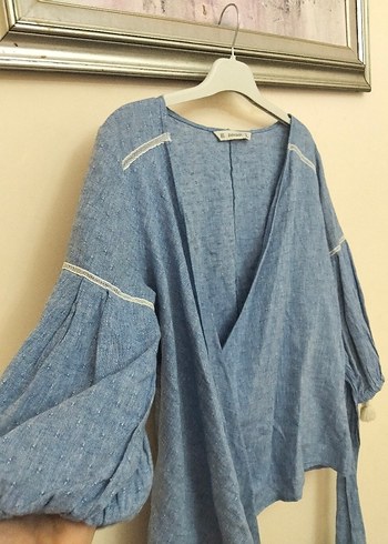 ZARA KETEN BLUZ M BEDEN - Görsel 4