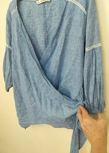 ZARA KETEN BLUZ M BEDEN - Görsel 3