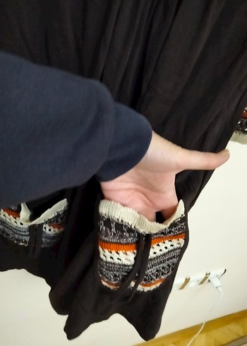 Bohem V Yaka Nakışlı Kahverengi Triko Tunik L Beden - Görsel 6