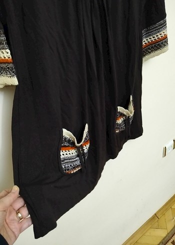 Bohem V Yaka Nakışlı Kahverengi Triko Tunik L Beden - Görsel 5