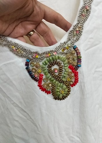 Boncuk İşlemeli Uzun Kollu Bohem Kadın Bluz - Görsel 5