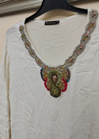 Boncuk İşlemeli Uzun Kollu Bohem Kadın Bluz - Görsel 2