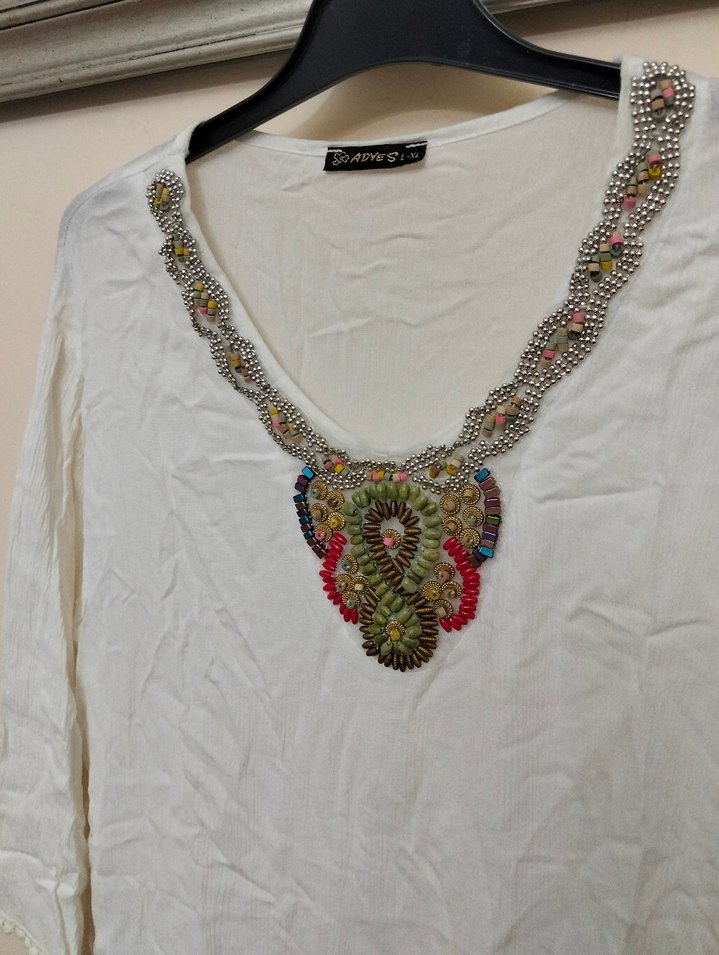 Boncuk İşlemeli Uzun Kollu Bohem Kadın Bluz - Görsel 2