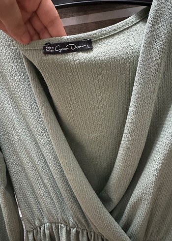 Gri V Yaka Uzun Kollu Piliseli Kadın Elbise - Görsel 2