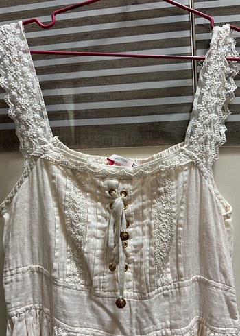 Bej Dantel Detaylı Bohem Midi Elbise - Görsel 3