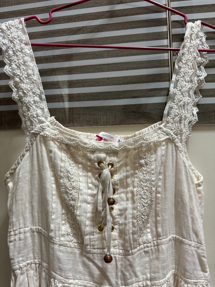 Bej Dantel Detaylı Bohem Midi Elbise - Görsel 3