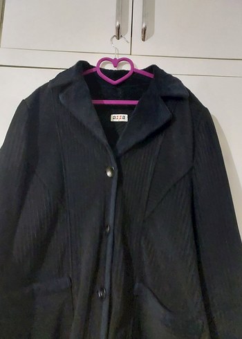 Düğmeli Siyah Fitilli Kumaş Kaban - Görsel 4