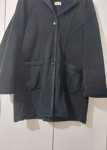 Düğmeli Siyah Fitilli Kumaş Kaban - Görsel 3