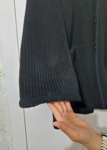 Düğmeli Siyah Fitilli Kumaş Kaban - Görsel 5