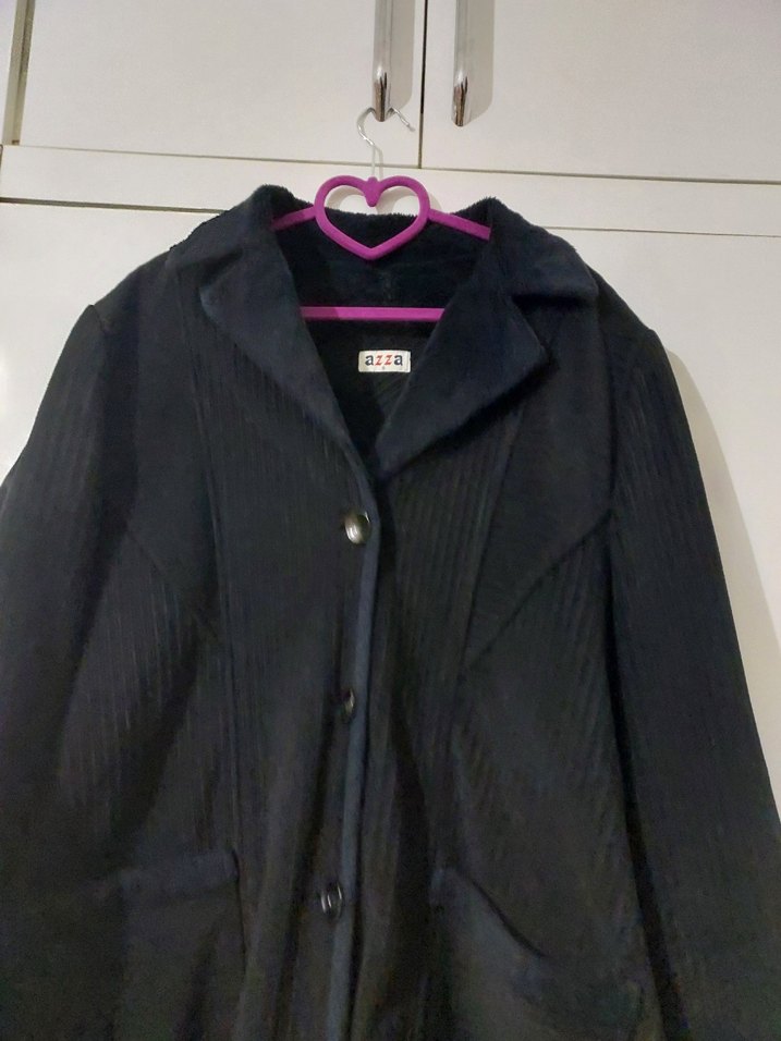 Düğmeli Siyah Fitilli Kumaş Kaban - Görsel 4