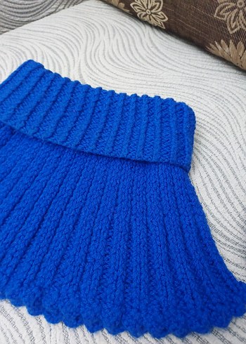 Renkli Saks Mavi El Örgüsü Bohem Kadın Bere Boyunluk ve Eldiven. - Görsel 5