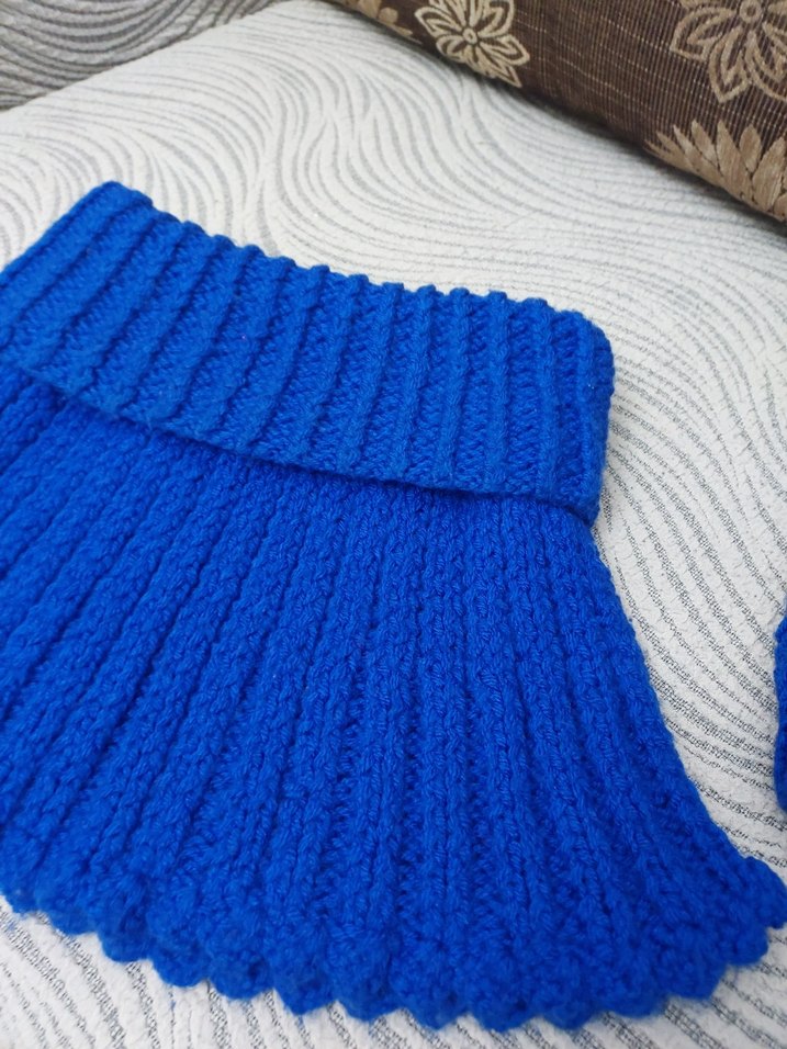 Renkli Saks Mavi El Örgüsü Bohem Kadın Bere Boyunluk ve Eldiven. - Görsel 5