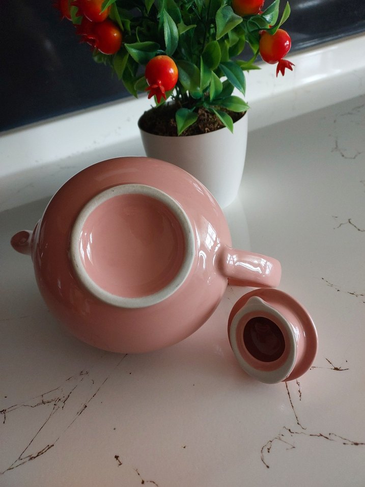 Pastel Pembe Porselen Çaydanlık.Vitrin Ürünü. - Görsel 4