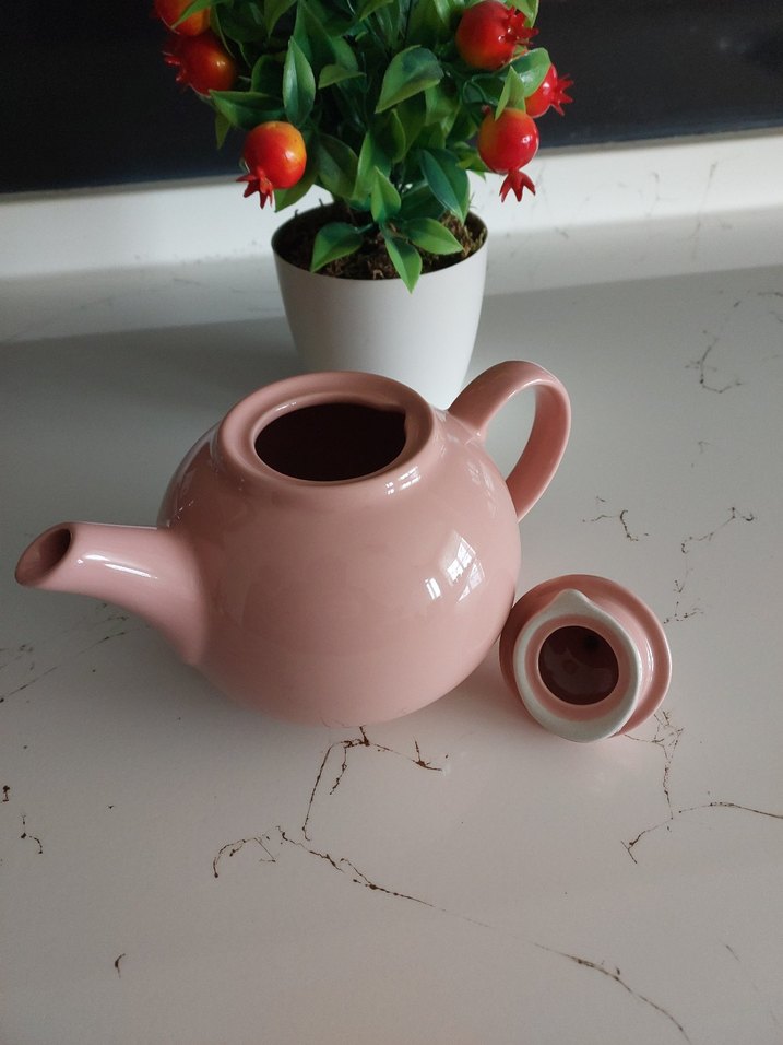 Pastel Pembe Porselen Çaydanlık.Vitrin Ürünü. - Görsel 3