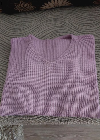 Lila  Renk V Yaka Kadın Kazak - Görsel 3