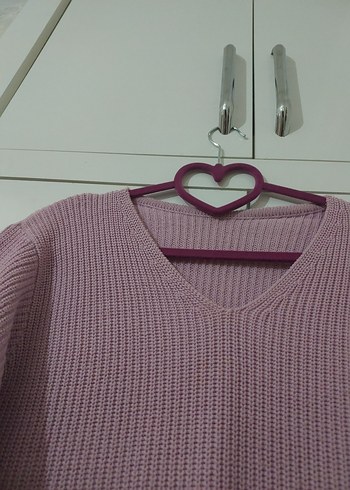 Lila  Renk V Yaka Kadın Kazak - Görsel 2