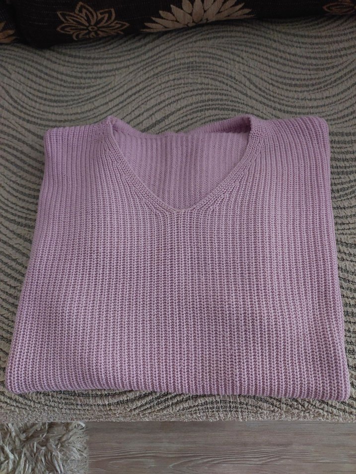 Lila  Renk V Yaka Kadın Kazak - Görsel 3