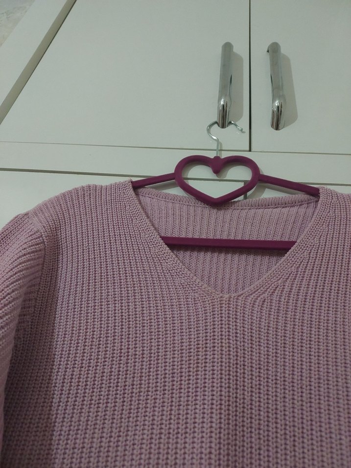 Lila  Renk V Yaka Kadın Kazak - Görsel 2