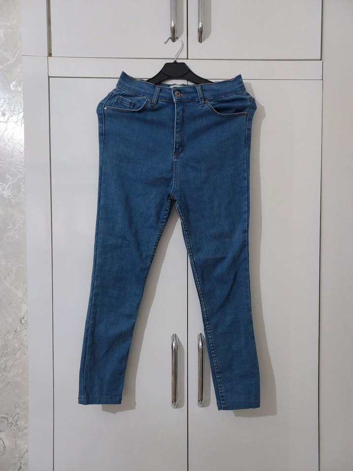 Kadın Mavi Normal Boy Dar Kesim Denim Pantolon - Görsel 2