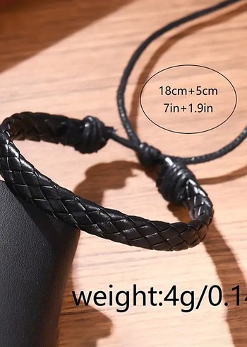 Erkekler için Siyah Bileklik ve Saat Seti - Görsel 4