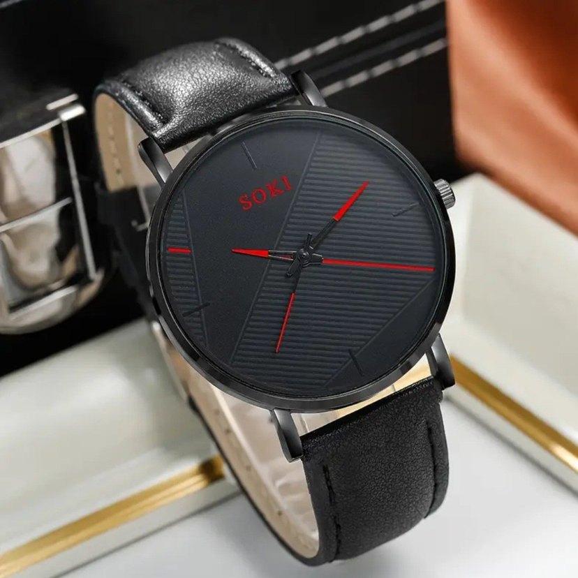 Erkekler için Siyah Bileklik ve Saat Seti - Görsel 5