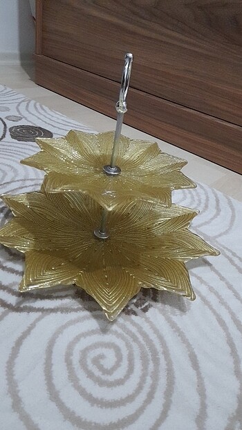  Beden altın Renk 2katli kek servis tabagi 