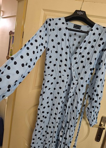 Mavi Puantiyeli Düğmeli Hamile Tulum - Görsel 4