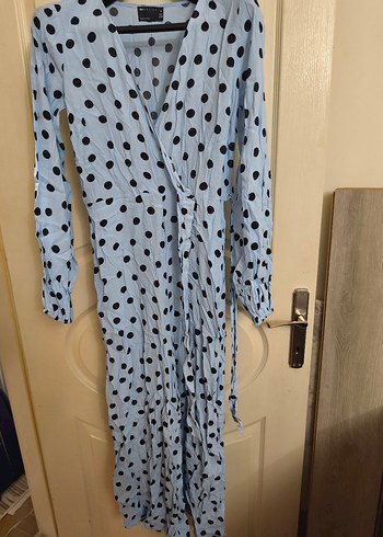 Mavi Puantiyeli Düğmeli Hamile Tulum - Görsel 3