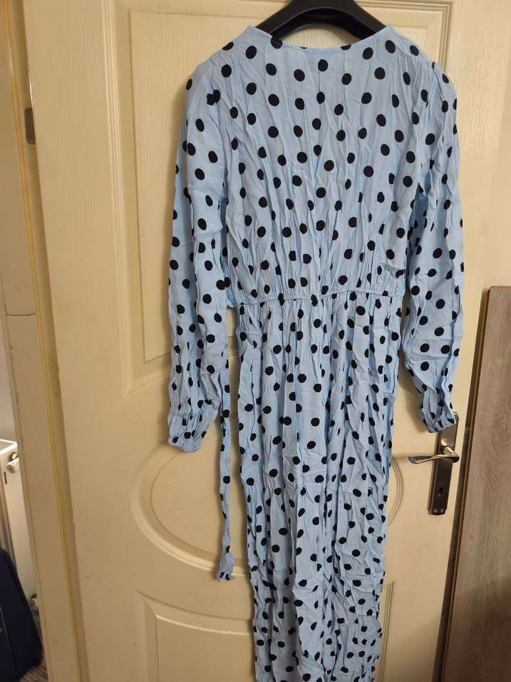 Mavi Puantiyeli Düğmeli Hamile Tulum - Görsel 5