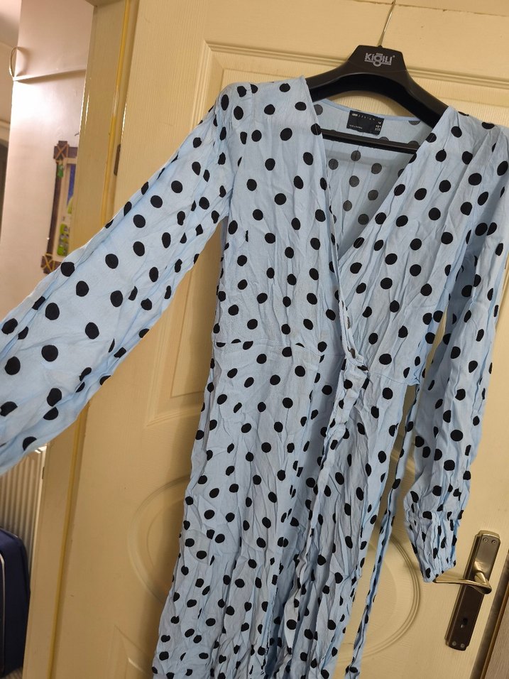 Mavi Puantiyeli Düğmeli Hamile Tulum - Görsel 4