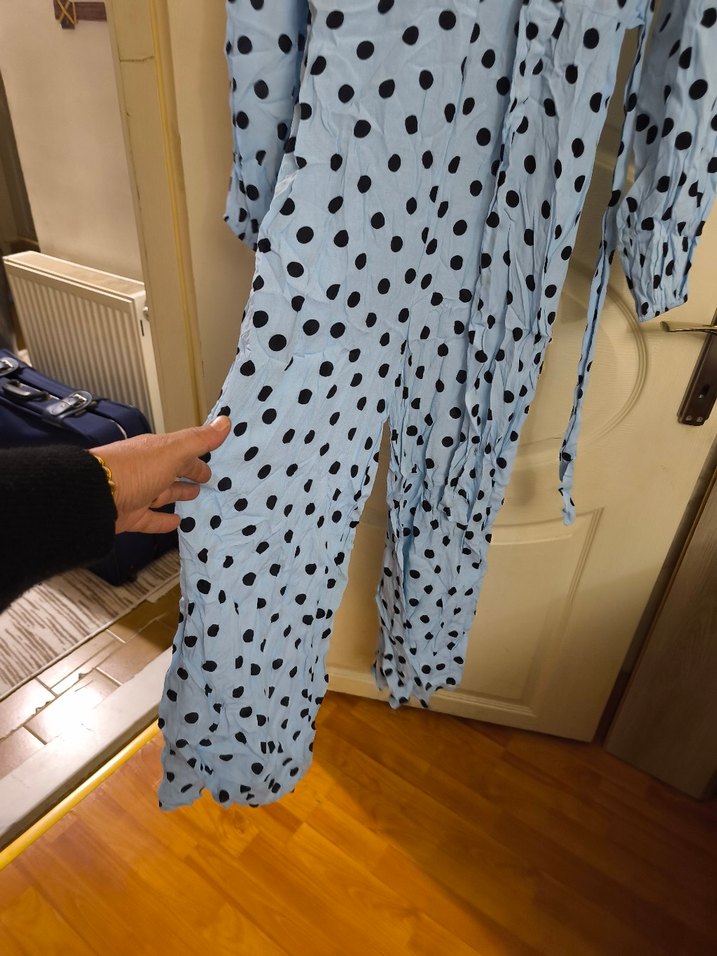 Mavi Puantiyeli Düğmeli Hamile Tulum - Görsel 2