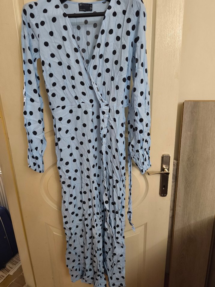 Mavi Puantiyeli Düğmeli Hamile Tulum - Görsel 3