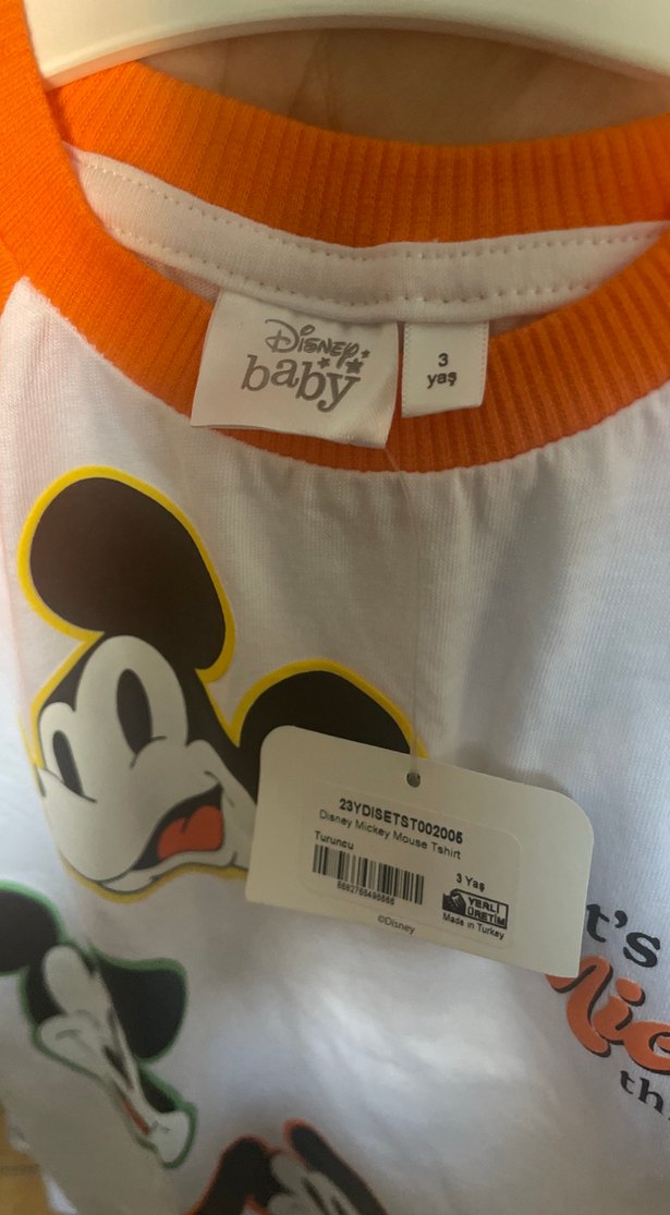 Beyaz Turuncu Mickey Baskılı Bebek Tişört - Görsel 4