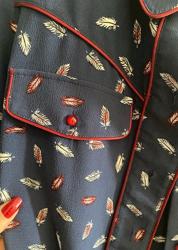 Lacivert Baskılı Uzun Kollu Kadın Elbise - Görsel 4