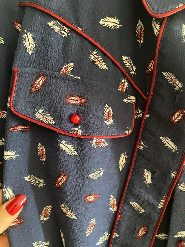 Lacivert Baskılı Uzun Kollu Kadın Elbise - Görsel 4